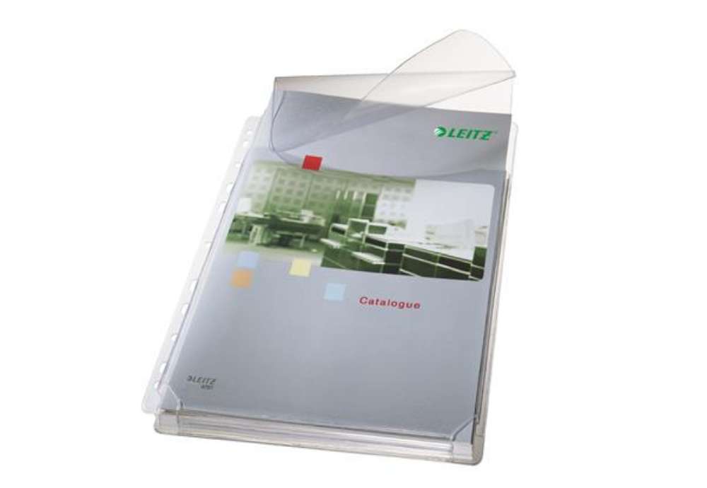 Immagine di Buste forate alta capacità con lembo - 22 x 30 cm - PVC- trasparente - Leitz - conf. 5 pezzi
