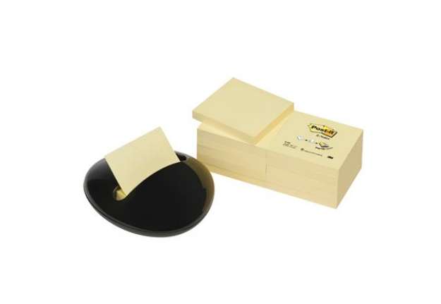 Immagine di Dispenser Stone nero + 12 ricariche Post it? Z Notes giallo Canary? - PBL-B12Y - 76 x 76 mm - 100 fo