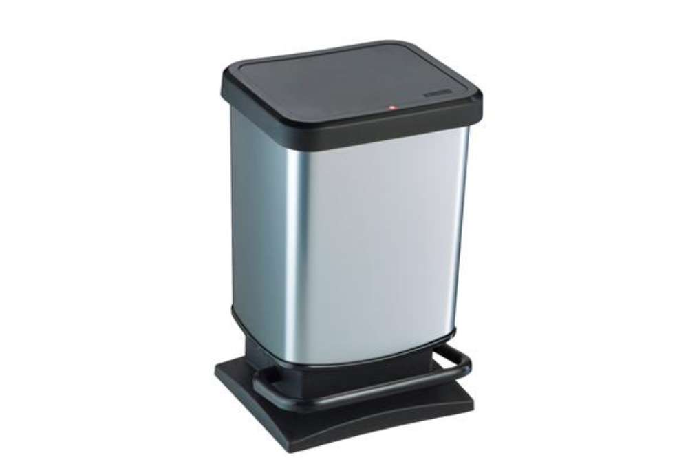 Immagine di Pattumiera a pedale Paso - 29x27x46 cm - 20 L - PPL metallizzato - nero/argento - Rotho