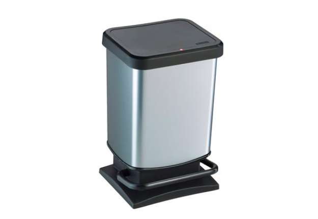Immagine di Pattumiera a pedale Paso - 29x27x46 cm - 20 L - PPL metallizzato - nero/argento - Rotho