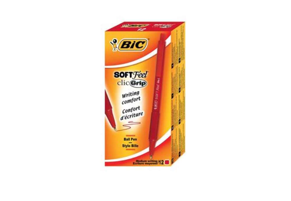Immagine di Penne a sfera a scatto Soft Feel  - punta 1,0mm - rosso - Bic - conf. 12 pezzi