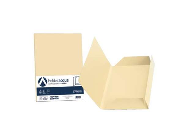 Immagine di Cartelline 3 lembi Acqua - 200 gr - 24,5x34,5 cm - camoscio - Favini - conf. 25 pezzi