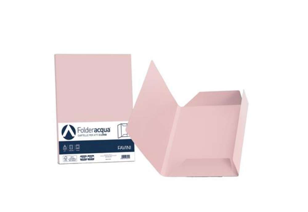Immagine di Cartellina 3 lembi Acqua - 200 gr - A4 - cartoncino bristol - rosa - Favini - conf. 25 pezzi