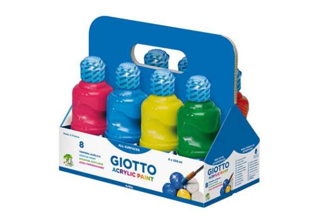 Immagine di Tempera pronta acrilica - 250ml - colori assortiti - Giotto - schoolpack 8 flaconi