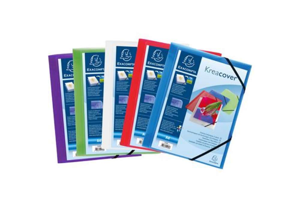 Immagine di Cartella 3 lembi con elastico angolare Kreacover - A4 - dorso 1,5 cm - PP - colori assortiti - Exaco