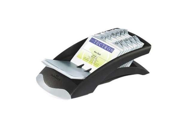Immagine di Portabiglietti da visita Visifix? Desk Vegas - 100 buste - separatore A/Z - 13,1x6,7x24,5 cm - grigi