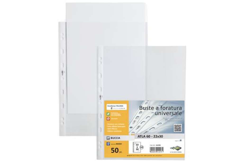 Immagine di Buste forate Atla - leggera - buccia - 22 x 30 cm - trasparente - Sei Rota - conf. 50 pezzi