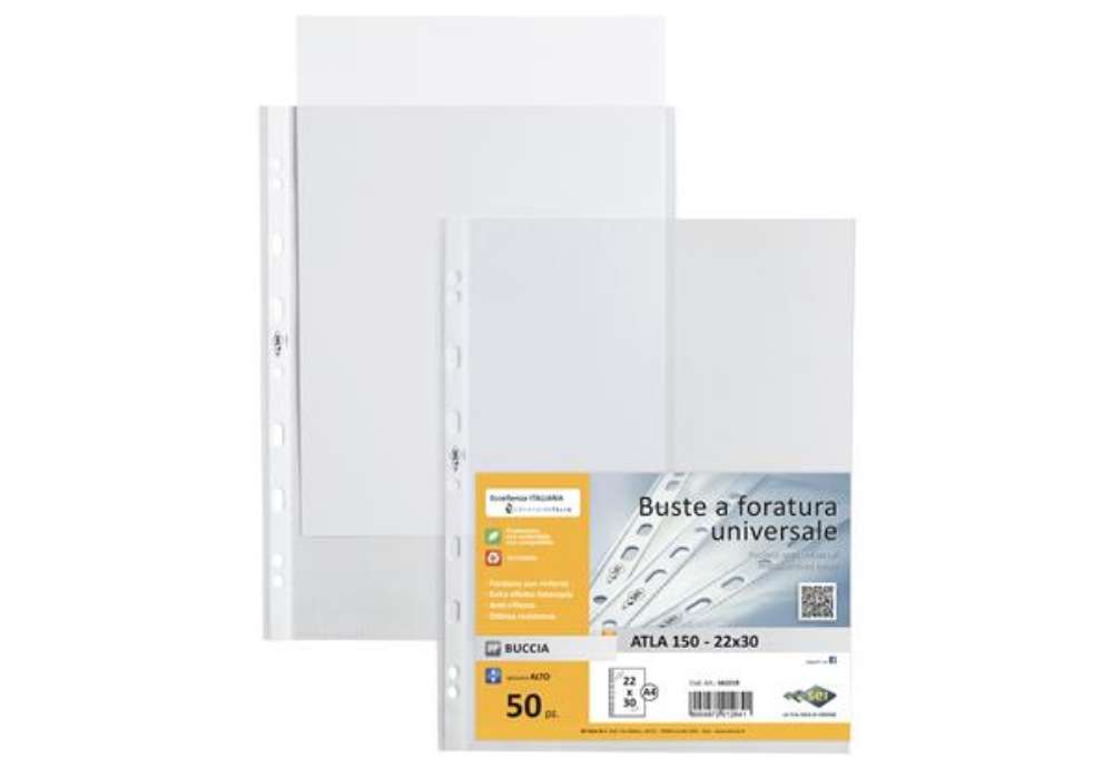 Immagine di Buste forate Atla - pesante - buccia - 22 x 30 cm - trasparente - Sei Rota - conf. 50 pezzi