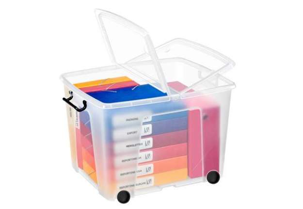 Immagine di Contenitore multiuso - con coperchio e ruote - 58x48x41 cm - PPL - trasparente - 75 L - Strata