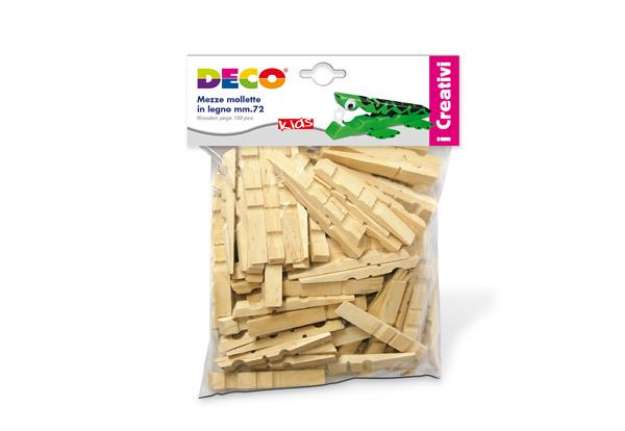 Immagine di Mezze mollette legno - 72mm - DECO - sacchetto 100 pezzi