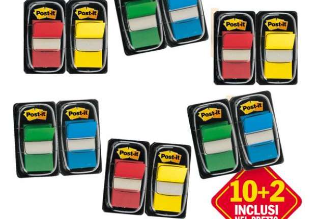Immagine di Segnapagina Post-it Index Medium - 680 - 4 colori classici - Post-it - Value pack 10+2 (dispenser da
