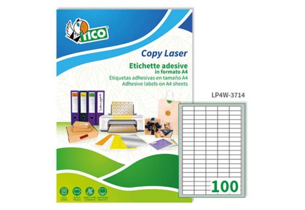 Immagine di Etichette adesive LP4W - in carta - angoli arrotondati - permanenti - 37 x 14 mm - 100 et/fg - 100 f