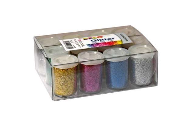 Immagine di Glitter flacone grana fine - 25ml - colori assortiti - DECO - conf. 12 flaconi