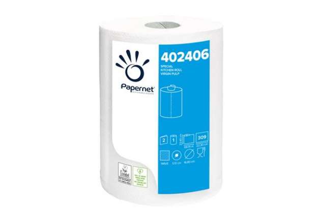 Immagine di Rotolo asciugatutto - 2 veli - goffratura a onda - 23,4 cm x 68,9 mt - 309 strappi - bianco - Papern