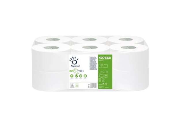 Immagine di Carta igienica Mini Jumbo Bio Tech - microgoffrata - 2 veli - 16,5 gr -  diametro 19,5 cm - 9,5 cm x