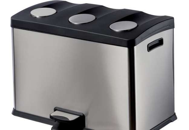 Immagine di Pattumiera a pedale Multiflux - 59,3x38,2x43 cm - 3 secchi da 12 L ciascuno - inox - Medial Internat