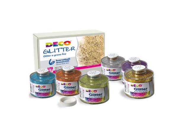 Immagine di Glitter grana fine - 150 ml - colori assortiti - Deco - set 6 barattoli