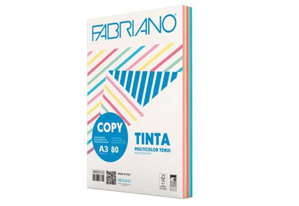 Immagine di Carta Fabriano Colore - A3 - 80 gr - mix 5 colori tenui - Fabriano - conf. 250 fogli