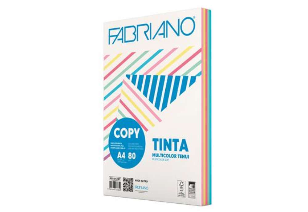 Immagine di Carta Fabriano Colore - A4 - 80 gr - mix 5 colori tenui - Fabriano - conf. 250 fogli