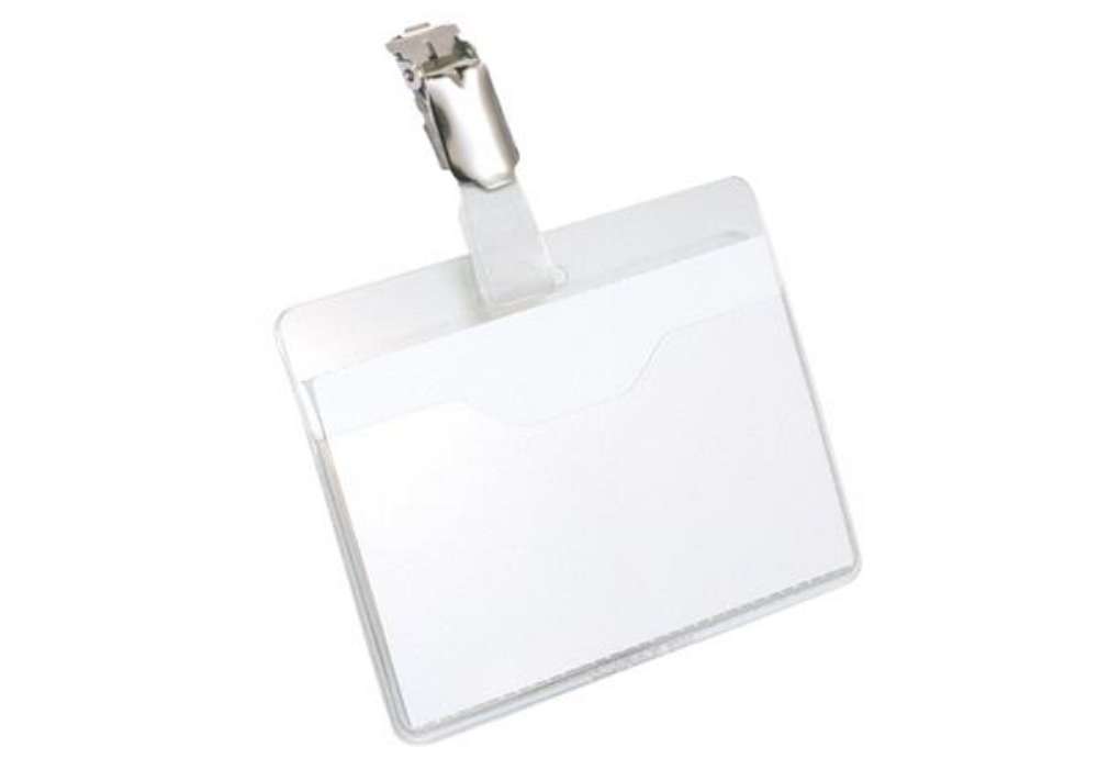 Immagine di Portanome a tasca aperta - clip in metallo - 6 x 9 cm - trasparente - Durable - conf. 25 pezzi