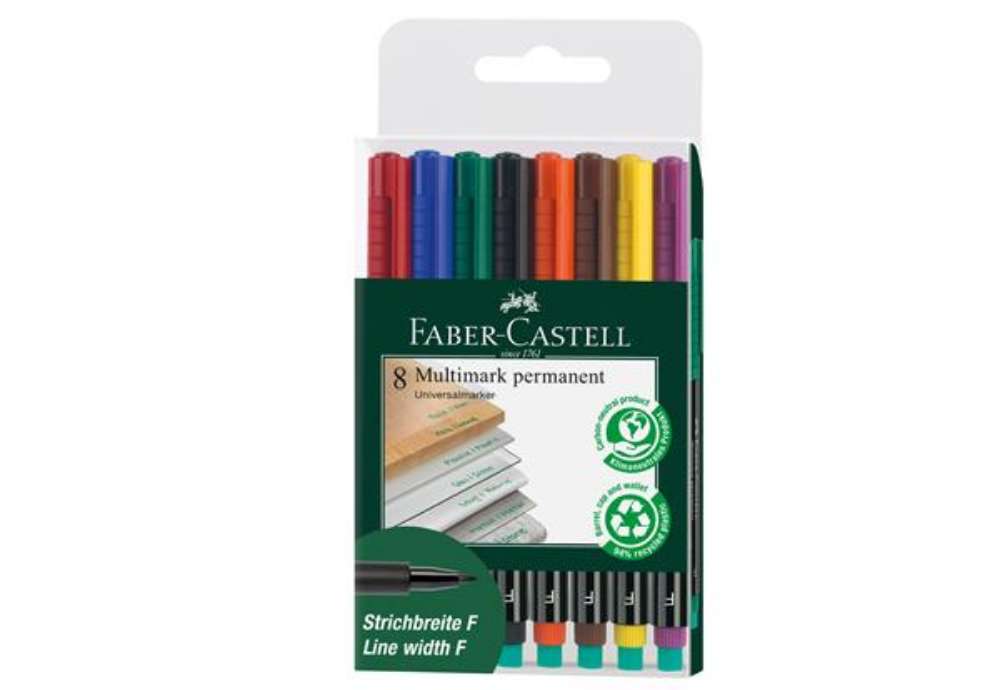 Immagine di Pennarello Multimark universale permanente con gomma - punta fine 0,6mm - astuccio 8 colori - Faber-