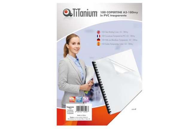 Immagine di Copertine rilegatura - A3 - 180 micron - PVC - neutro trasparente - Titanium - scatola 100 pezzi