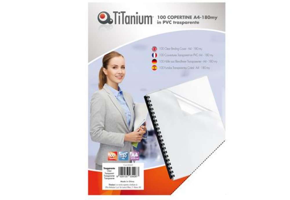 Immagine di Copertine rilegatura - A4 - 180 micron - PVC - neutro trasparente - Titanium - scatola 100 pezzi