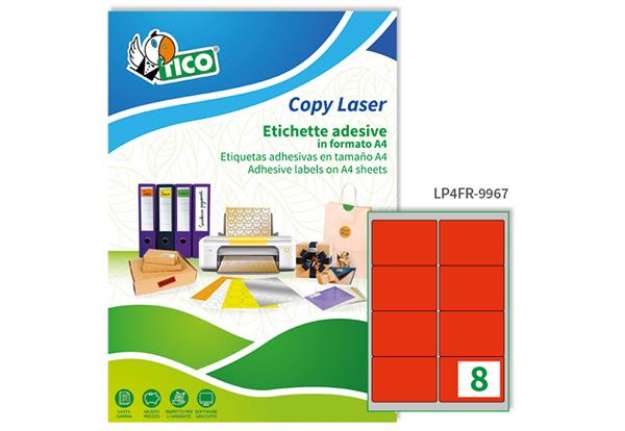 Immagine di Etichette adesive LP4F - in carta - angoli arrotondati - permanenti - 99,1 x 67,7 mm - 8 et/fg - 70