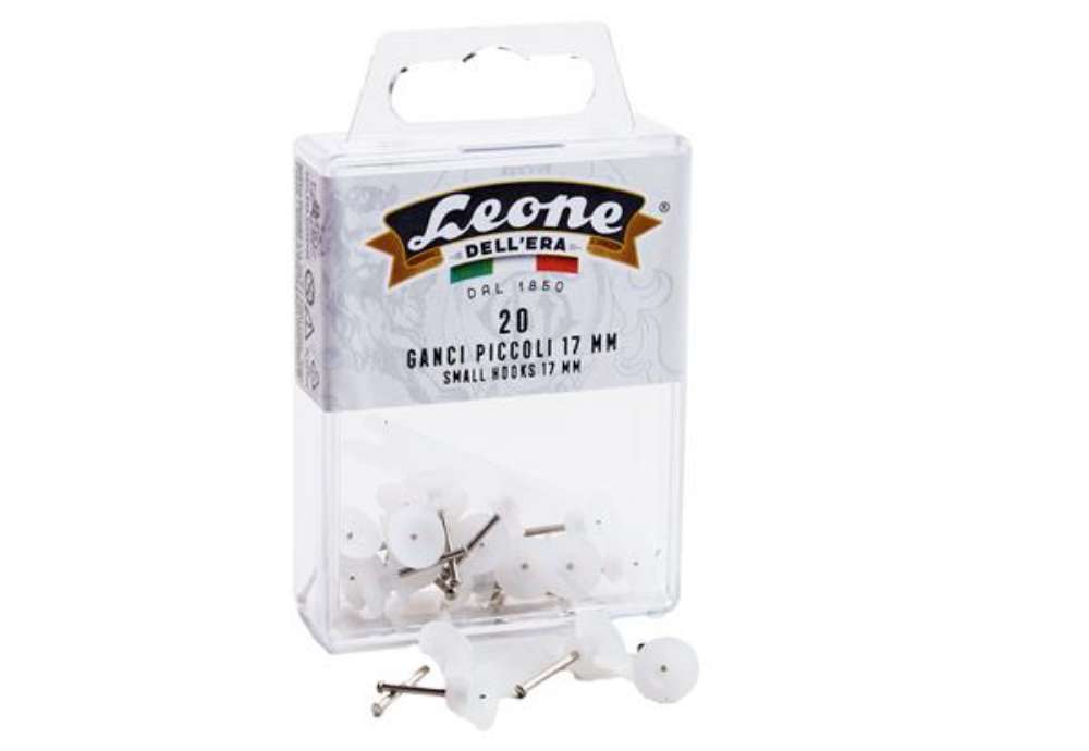 Immagine di Ganci per quadri –  con spilli assortiti - 1,7 cm - trasparente - Leone – conf. 20 pezzi