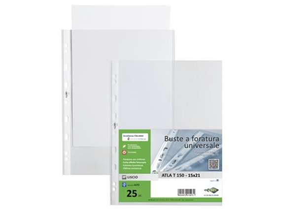 Immagine di Buste forate Atla T - pesante - liscio - 15x21 cm - trasparente - Sei Rota - conf. 25 pezzi