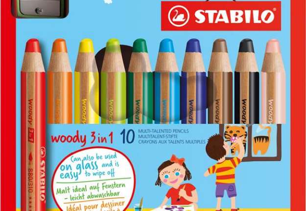 Immagine di Matite colorate Woody 3 in 1 - mina 10 mm - con temperino - colori assortiti - Stabilo - astuccio 10