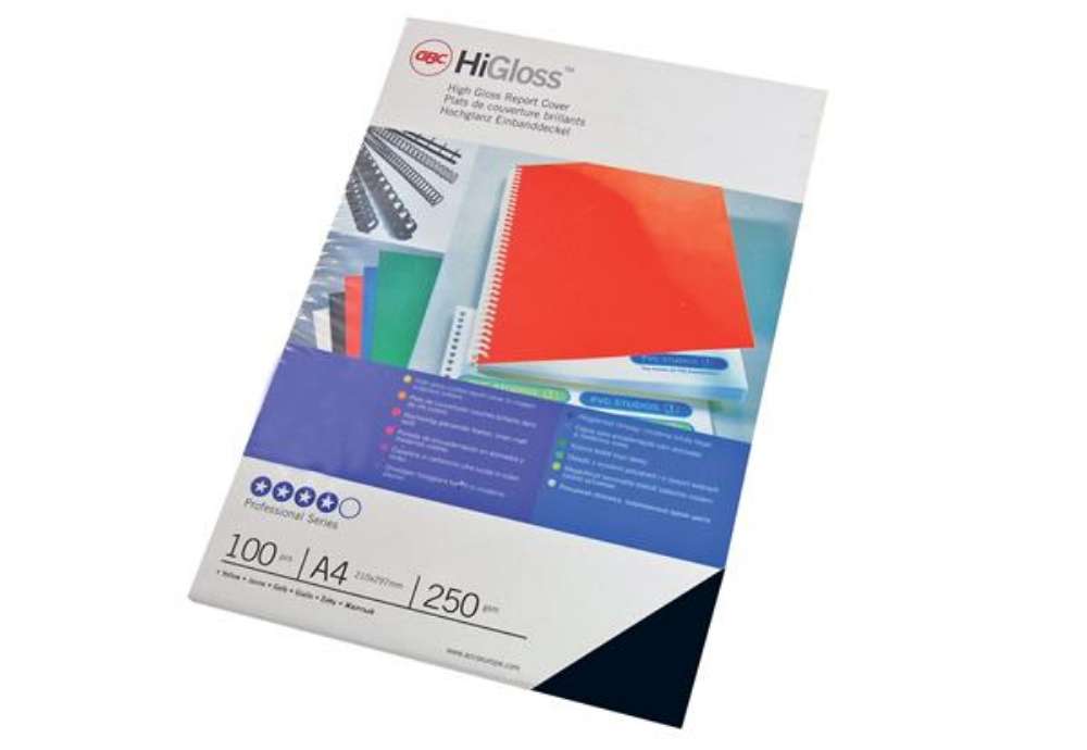 Immagine di Copertine HiGloss per rilegatura - A4 - 250 gr - cartoncino lucido - nero - GBC - conf. 100 pezzi