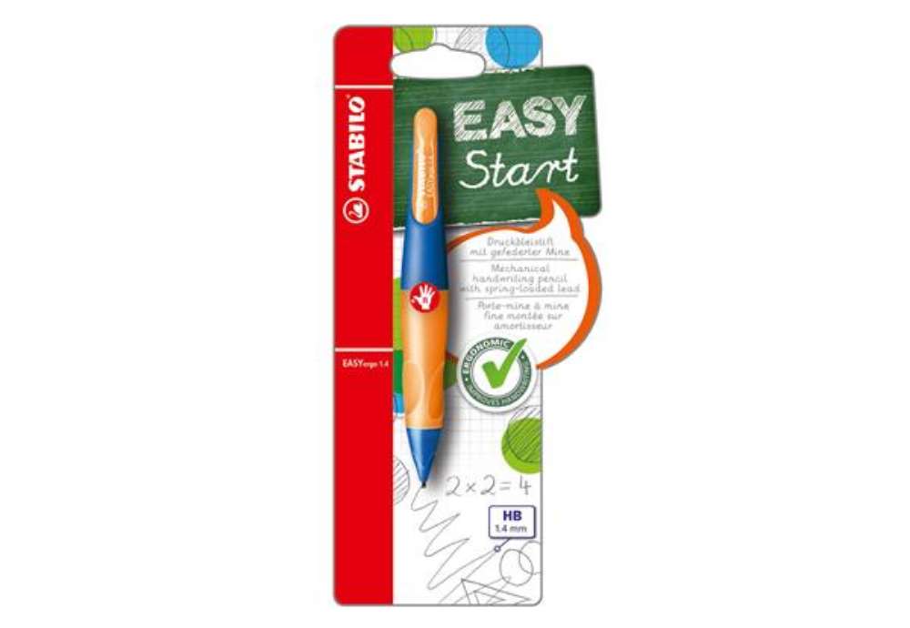 Immagine di Portamine Easyergo - 1,4mm + 3 mine - per destromani - fusto arancio/blu - Stabilo