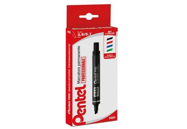 Immagine di Marcatore permanente N60 - punta scalpello  - astuccio 4 colori assortiti - Pentel
