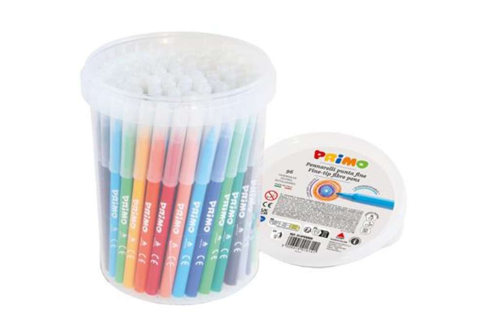 Immagine di Pennarelli  punta fine - colori assortiti - Primo - secchiello 96 pezzi