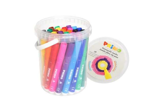 Immagine di Pennarelli Jumbo - punta ø7,6mm - colori assortiti - Primo - secchiello 36 pezzi