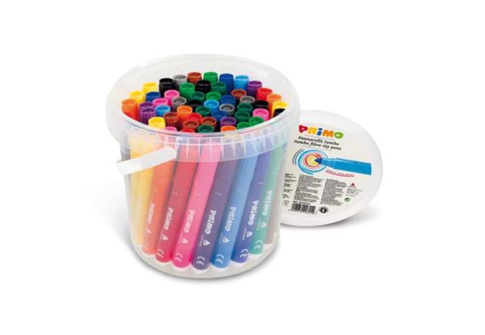Immagine di Pennarelli Jumbo - punta ø7,6mm - colori assortiti - Primo - secchiello 60 pezzi