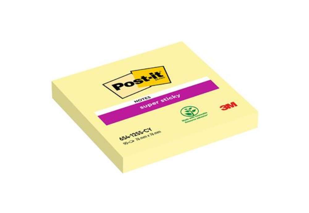 Immagine di Blocco foglietti Super Sticky - 654-12SS-CY - 76 x 76 mm - giallo Canary - 90 fogli - Post-it