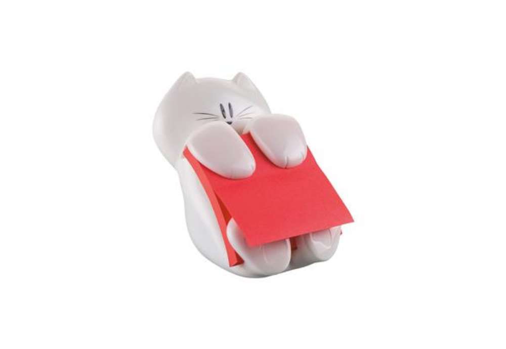 Immagine di Dispenser gatto bianco + ricarica Post-it Super Sticky Z Notes rosso rubino - CAT-330 - 76 x 76 mm -