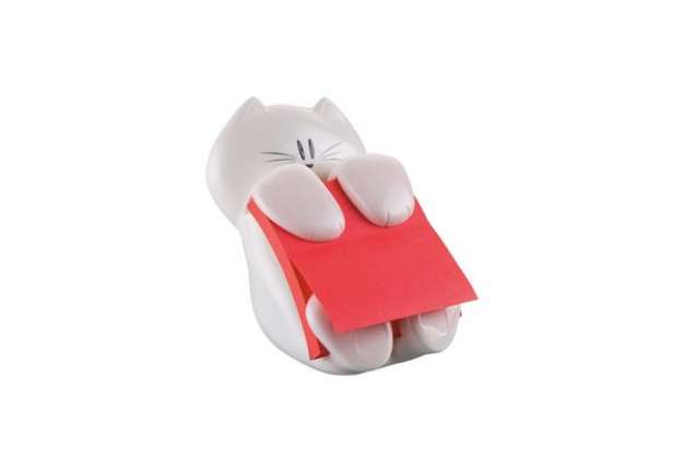 Immagine di Dispenser gatto bianco + ricarica Post-it Super Sticky Z Notes rosso rubino - CAT-330 - 76 x 76 mm -