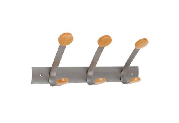 Immagine di Appendiabiti da muro - 3 posti - 45 x 11,2 x 17,5 cm - metallo/legno - grigio metallo/legno chiaro -