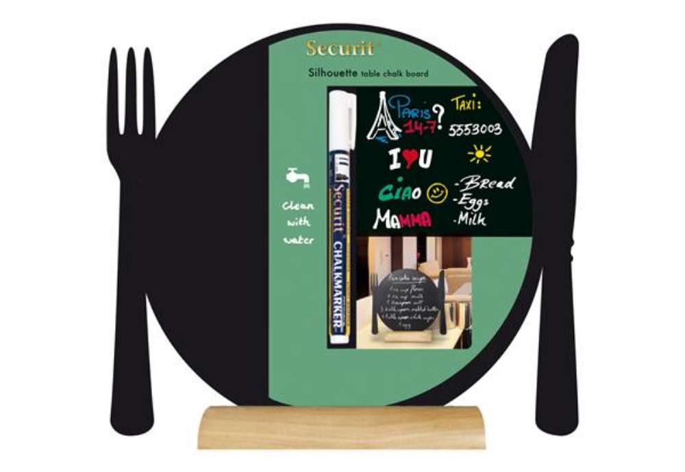 Immagine di Lavagna da tavolo Silhouette - 24 x 25 cm - forma piatto - nero - Securit