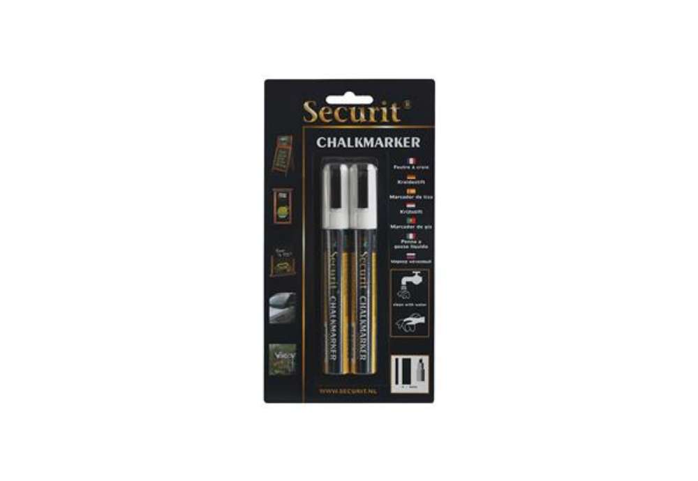 Immagine di Marcatore a gesso liquido  - punta media da 2,00-6,00mm - bianco - Securit - conf. 2 pezzi