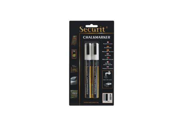 Immagine di Marcatore a gesso liquido  - punta media da 2,00-6,00mm - bianco - Securit - conf. 2 pezzi