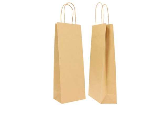 Immagine di Portabottiglie BARBERA - maniglie cordino - 14 x 9 x 38 cm - carta biokraft - avana - Mainetti Bags