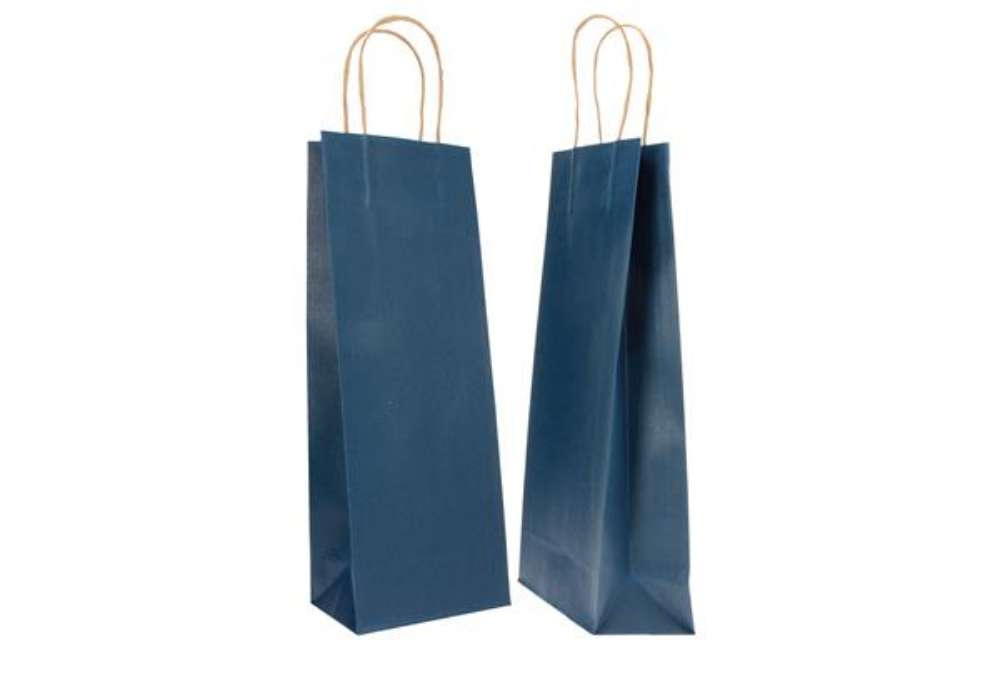 Immagine di Portabottiglie BARBERA - maniglie cordino - 14 x 9 x 38 cm - carta biokraft - blu - Mainetti Bags -
