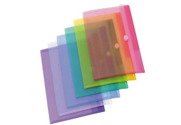 Immagine di Buste con bottone in velcro - PP - A4 - colori assortiti - Djois - conf. 12 pezzi