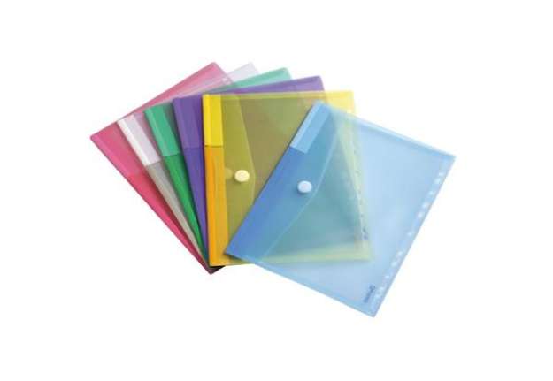 Immagine di Buste forate con bottone in velcro - A4 - PP - colori assortiti - Djois - conf. 12 pezzi