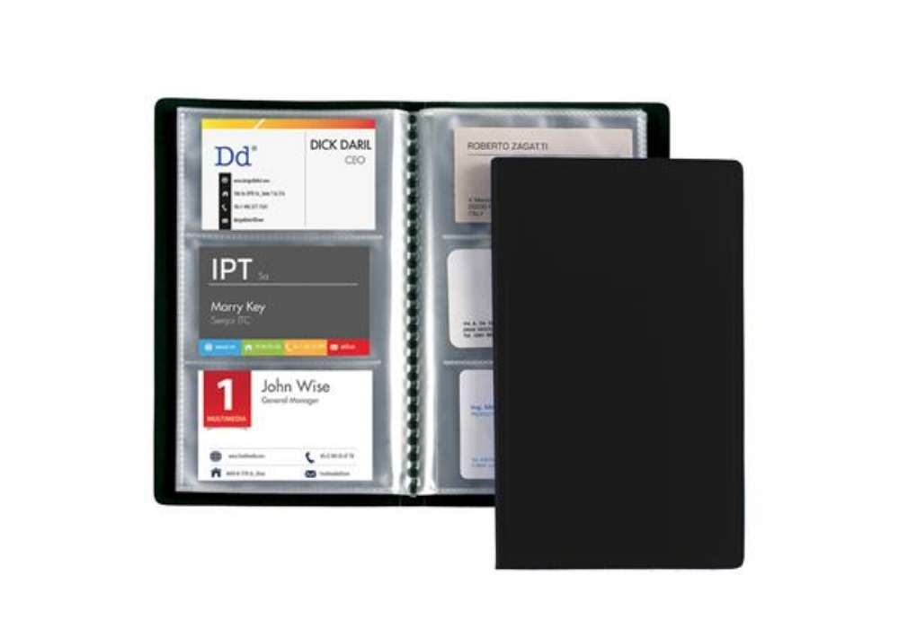 Immagine di Porta biglietti da visita - 20 buste con 3 tasche ciascuna - 12,5x20,5 cm - nero - Favorit