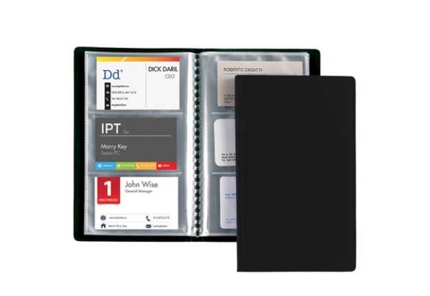 Immagine di Porta biglietti da visita - 20 buste con 3 tasche ciascuna - 12,5x20,5 cm - nero - Favorit